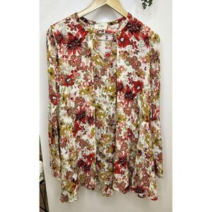 Umgee Women's Floral Oversized Swing Dress Keyhole Opening Bell Sleeves Sz Small